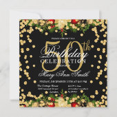 金ゴールド&レッドホリデーグリッターグラム50th誕生日  招待状 (正面)