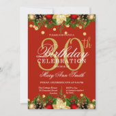 金ゴールド&レッドホリデーグリッター30th誕生日パーティー 招待状 (正面)