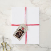 金ゴールド,レッドポインセチア写真ホリデー ギフトタグ (より糸付き)