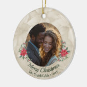 金ゴールド，レッドポインセチア写真ホリデー セラミックオーナメント (左)