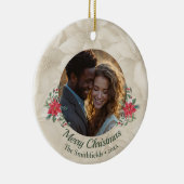 金ゴールド，レッドポインセチア2サイド写真ホリデー セラミックオーナメント (右)