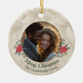 金ゴールド，レッドポインセチア2枚の写真ホリデー セラミックオーナメント