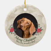 金ゴールド，レッドポインセチア2枚の写真ホリデー セラミックオーナメント (裏面)