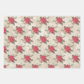 金ゴールド，レッドポインセティアホリデイ ラッピングペーパーシート (正面)