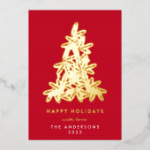 金ゴールド&レッドメリークリスマスパインツリーハッピー 箔シーズンカード (正面)