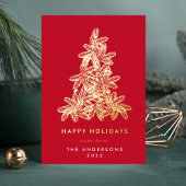 金ゴールド&レッドメリークリスマスパインツリーハッピー 箔シーズンカード