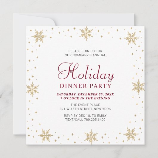 金ゴールド&レッドモダンホリ企業のディナーパーティー 招待状 (正面)