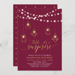 金ゴールド&レッドモダン・サプライズ60th誕生日パーティー 招待状