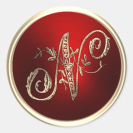 金ゴールド&レッドモノグラムN封筒用シール ラウンドシール