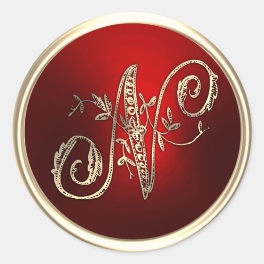 金ゴールド&レッドモノグラムN封筒用シール ラウンドシール (正面)
