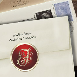 金ゴールド&レッドモノグラムT封筒用シール ラウンドシール