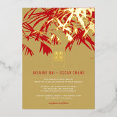 金ゴールド&レッド竹葉ダブル西中国の結婚氏 箔招待状 (正面)