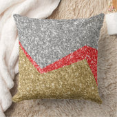 金ゴールド&レッド&シルバーグリッター幾何学的デザイン クッション (ブランケット)