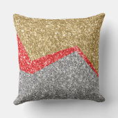 金ゴールド&レッド&シルバーグリッター幾何学的デザイン クッション (裏面)