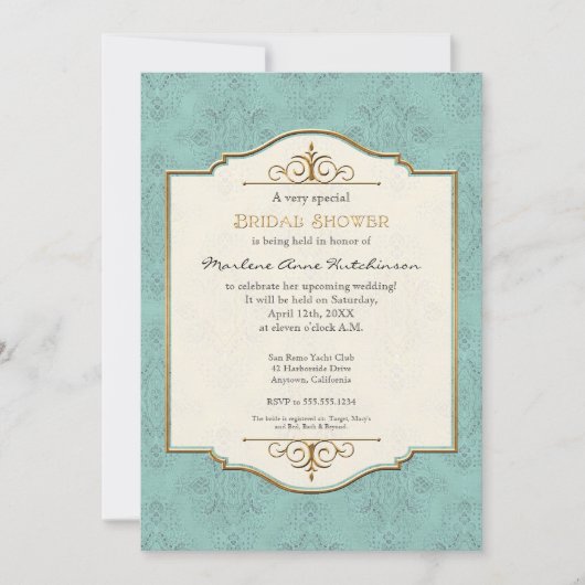 金ゴールド&レークラシックスフォーマルブライダルシャワー 招待状 (正面)