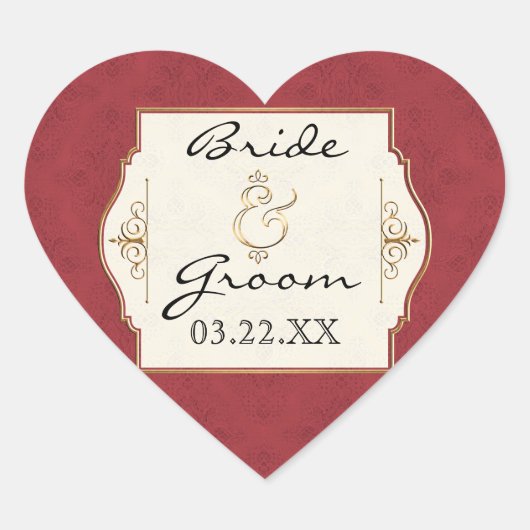 金ゴールド&レースクラシックエレガフォーマルントウェディング招待状 ハートシール (正面)