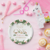 金ゴールド・ワイフェイクルド・ワン・フローラ・サファリ・バースデー・パーティー  ペーパープレート (パーティー)