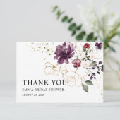 金ゴールド・ワインフローラ感謝していブライダルシャワー サンキューカード (スタンド正面)