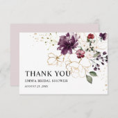 金ゴールド・ワインフローラ感謝していブライダルシャワー サンキューカード (正面/裏面)