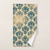 金ゴールド&ヴィンテージブルー素朴グモダンラムダマスク バスタオルセット (ハンドタオル)