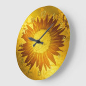 金ゴールド，光沢，モダンスタイル，色，ひまわり ラージ壁時計 (傾斜)