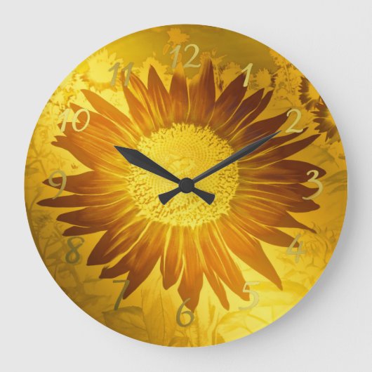 金ゴールド，光沢，モダンスタイル，色，ひまわり ラージ壁時計 (正面)