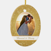 金ゴールド《写真》ぼけ味スターフレーム初めてのクリスマス結婚ズ セラミックオーナメント (正面)