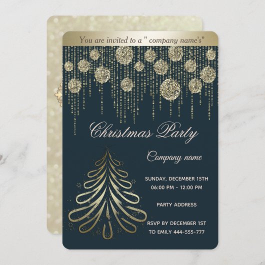 金ゴールド《写真》ぼけ味高級企業のクリスマスパーティー 招待状 (正面/裏面)