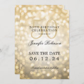 金ゴールド《写真》ぼけ味50誕生日日付を詳細付きで保存 招待状 (正面/裏面)