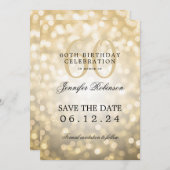 金ゴールド《写真》ぼけ味60誕生日日付を詳細付きで保存 招待状 (正面/裏面)