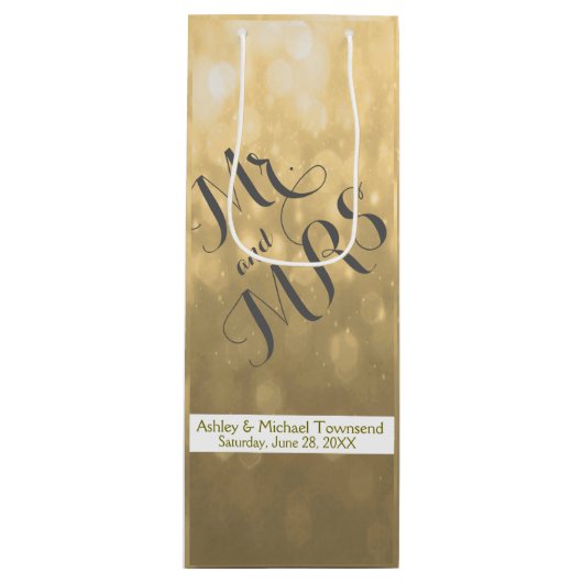 金ゴールド《写真》ぼけ味 |の結婚ワインバッグ ワインギフトバッグ (正面)