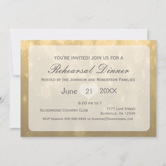 金ゴールド《写真》ぼけ味 |リハーサルディナー 招待状 (正面)