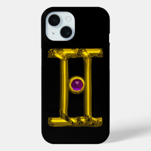 金ゴールド〔占星術の〕十二宮図サインGEMINI紫アレキサンドライト iPhone 15ケース