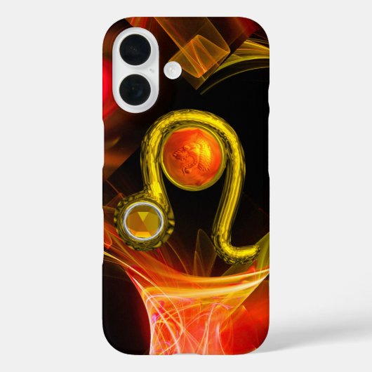 金ゴールド〔占星術の〕十二宮図サインLEO赤い黄色のフラクタル渦巻き Case-Mate iPhoneケース (裏面)