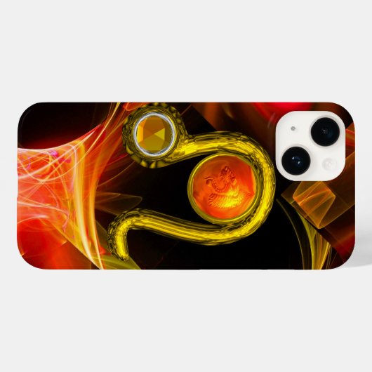 金ゴールド〔占星術の〕十二宮図サインLEO赤い黄色のフラクタル渦巻き Case-Mate iPhoneケース (裏面 (横))