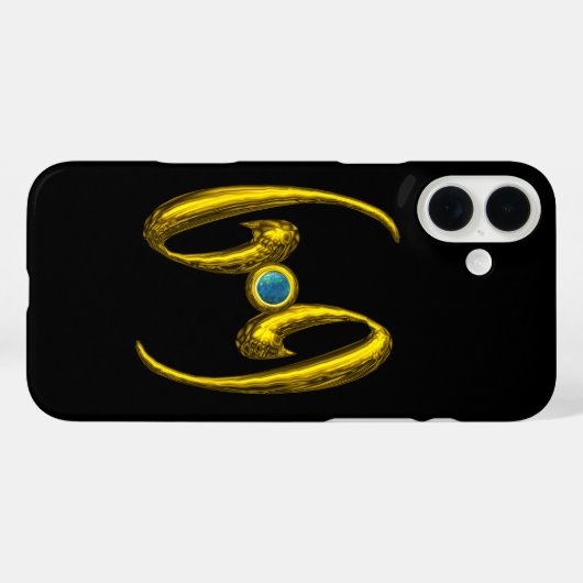 金ゴールド〔占星術の〕十二宮図徴候がんブルーオペレジェムストーンブラック Case-Mate iPhoneケース (裏面 (横))