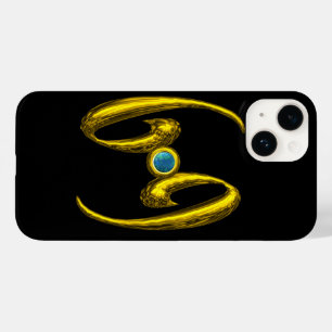 金ゴールド〔占星術の〕十二宮図徴候がんブルーオペレジェムストーンブラック Case-Mate iPhone 14ケース