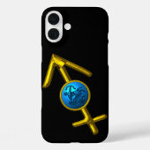 金ゴールド〔占星術の〕十二宮図標識射手座、ブルーターコイズ、ブラック Case-Mate iPhoneケース (裏面)