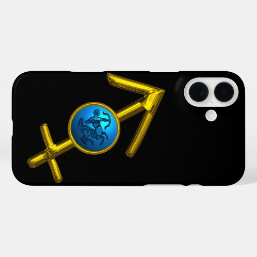 金ゴールド〔占星術の〕十二宮図標識射手座、ブルーターコイズ、ブラック Case-Mate iPhoneケース (裏面 (横))