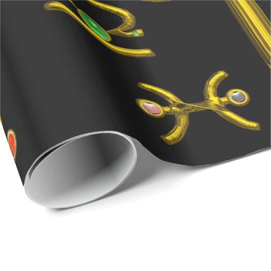 金ゴールド〔占星術の〕十二宮図誕生日宝石、宝石、星占い ラッピングペーパー (ロールコーナー)