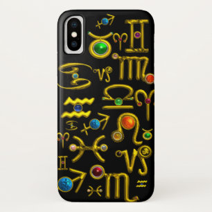 金ゴールド〔占星術の〕十二宮図誕生日宝石、宝石、星占い iPhone X ケース