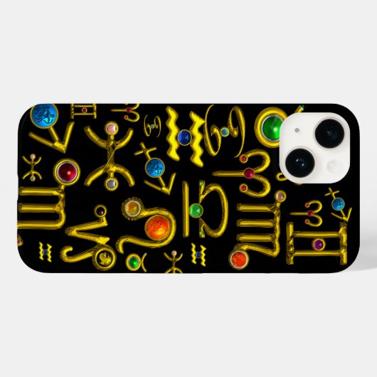 金ゴールド〔占星術の〕十二宮図誕生日宝石、宝石、星占い Case-Mate iPhoneケース (裏面 (横))