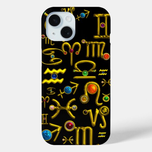 金ゴールド〔占星術の〕十二宮図誕生日宝石、宝石、星占い Case-Mate iPhoneケース (裏面)