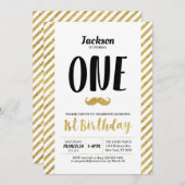 金ゴールド、口ひげ |男の子1歳の誕生日招待状 招待状 (正面/裏面)