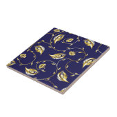 金ゴールド、孔雀、花柄、パターン、黒で、エレガントな上品 タイル (側面)