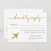 金ゴールド、旅行結婚式RSVPはがき インビテーションポストカード (正面/裏面)