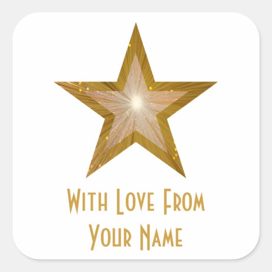 "金ゴールド"星"愛と愛"の正方形ステッカー白 スクエアシール (正面)