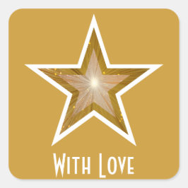 "金ゴールド"星"愛と"正方形ステッカー黄色 スクエアシール