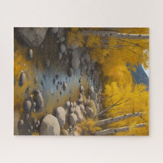 金ゴールド《植物》アスペンの木とロッキーの流れ絵を描vs 2 ジグソーパズル (横)