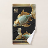金ゴールド・玉焼コイ魚・黒・バスタオオルセット バスタオルセット (ハンドタオル)